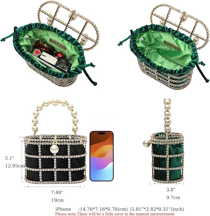 CARIEDO Evening Handbag Women Clutch Purses with Pearl Diamonds for Wedding Prom Birthday Party Dinner Accessories