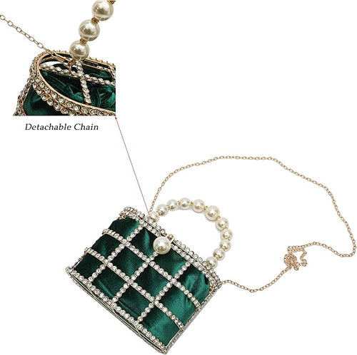 CARIEDO Evening Handbag Women Clutch Purses with Pearl Diamonds for Wedding Prom Birthday Party Dinner Accessories