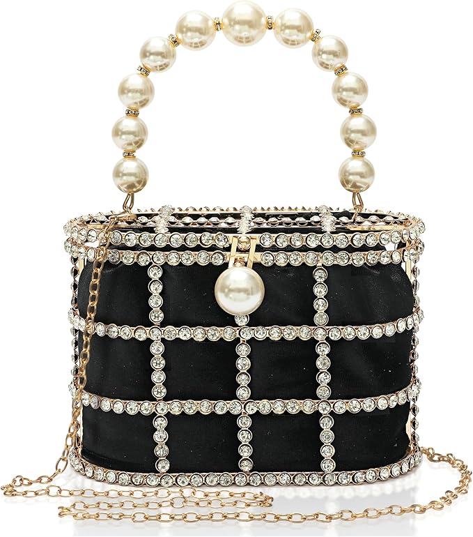 CARIEDO Evening Handbag Women Clutch Purses with Pearl Diamonds for Wedding Prom Birthday Party Dinner Accessories