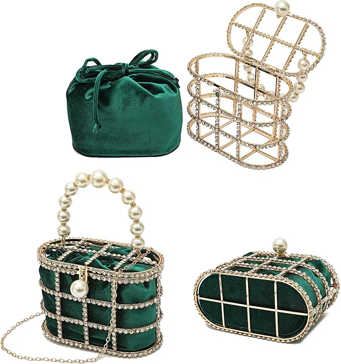 CARIEDO Evening Handbag Women Clutch Purses with Pearl Diamonds for Wedding Prom Birthday Party Dinner Accessories